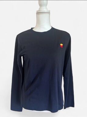 KULE Navy Long Sleeve Organic Cotton French Fries Embroidered Tee Medium